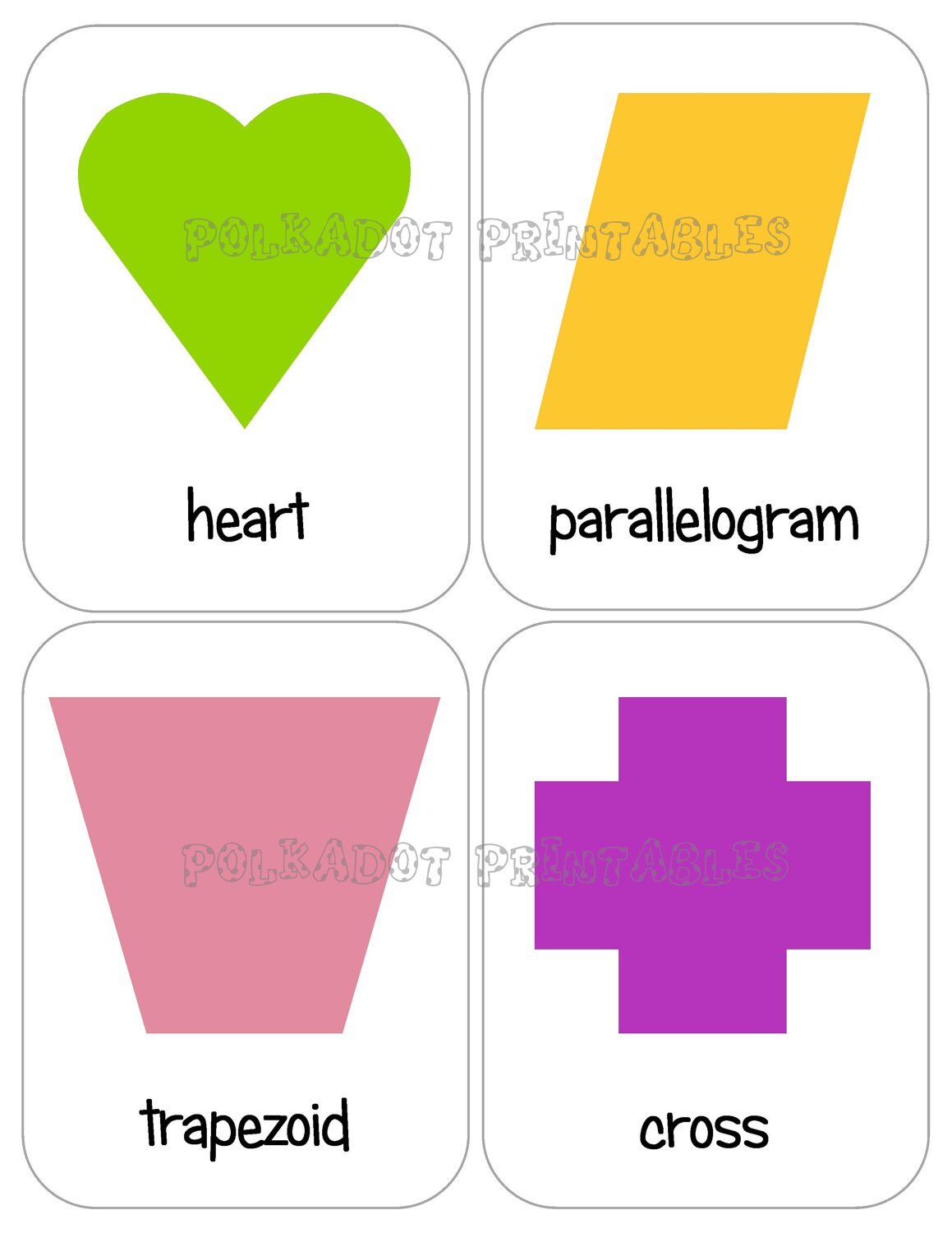 Printable Shape Flashcards Set of 12 Instant Download