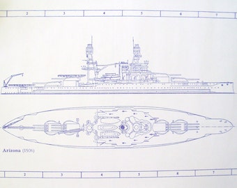 Items similar to USS Arizona ship blueprint - 8 x 10 print on Etsy