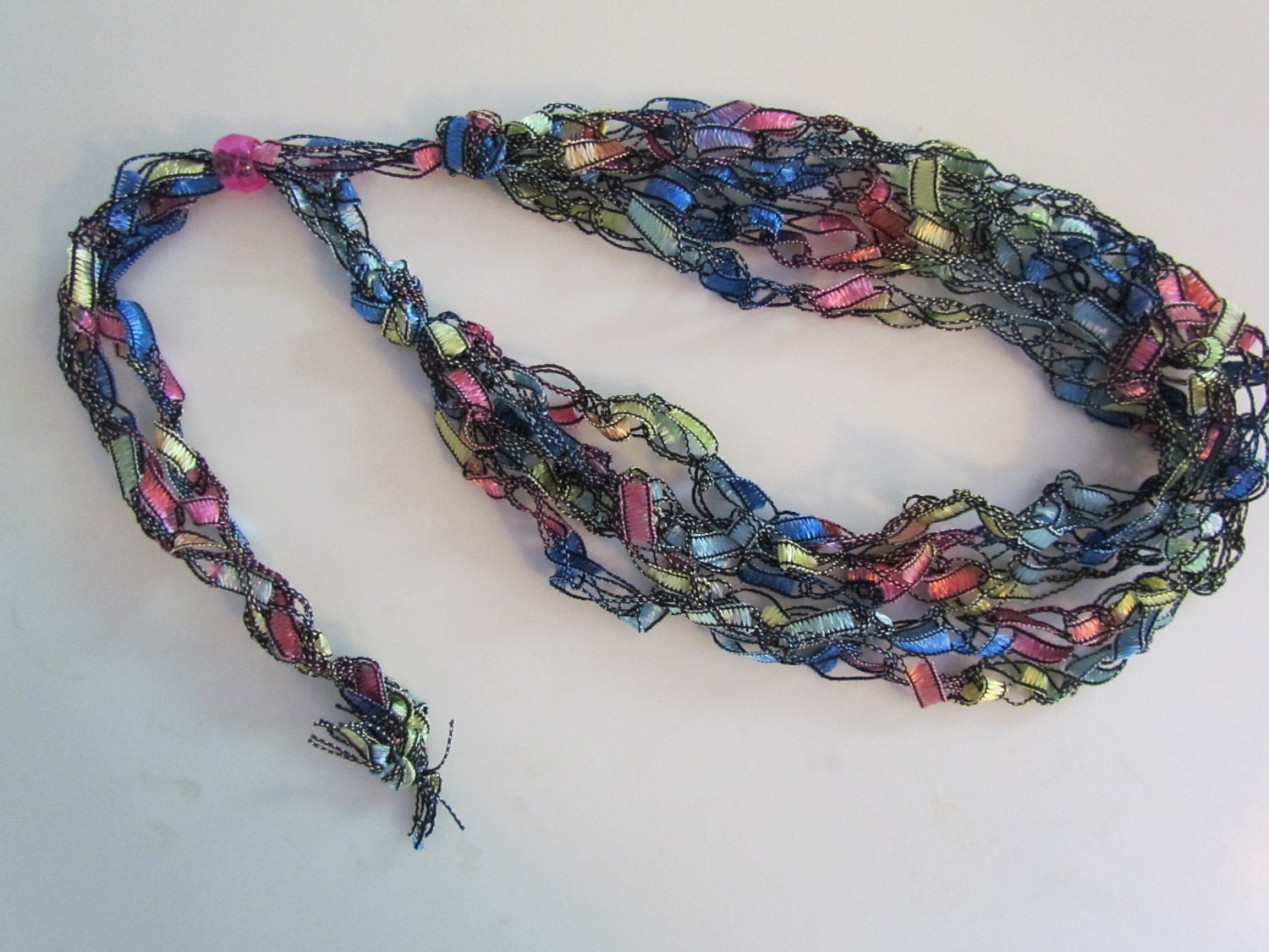 Items similar to Ladder Ribbon Thread Necklace - Bright Pastels on Etsy