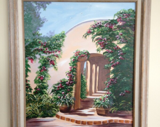 Arched Adobe Doorway - 16 x 20 Acrylic Painting in a 20 x 24 Frame