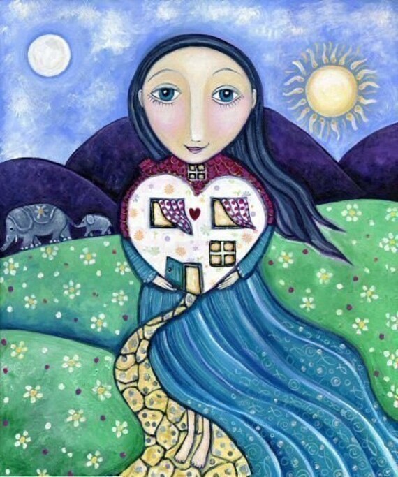 Whimsical Folk Art Print Childrens Art Nursery Wall Art