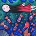 Swimming Girl Fish Seahorse Print painting Whimsical Folk Art Print Dream Childrens Wall Decor Nursery Art 'Drift'