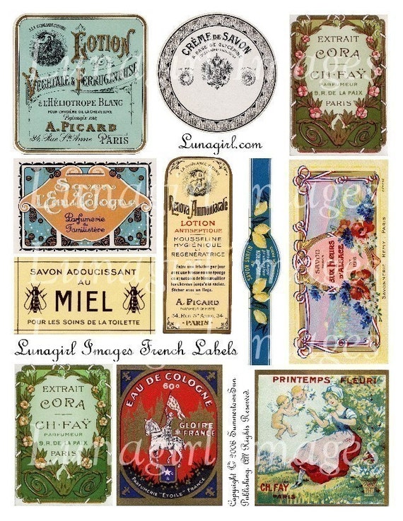 french labels digital collage sheet download vintage perfume