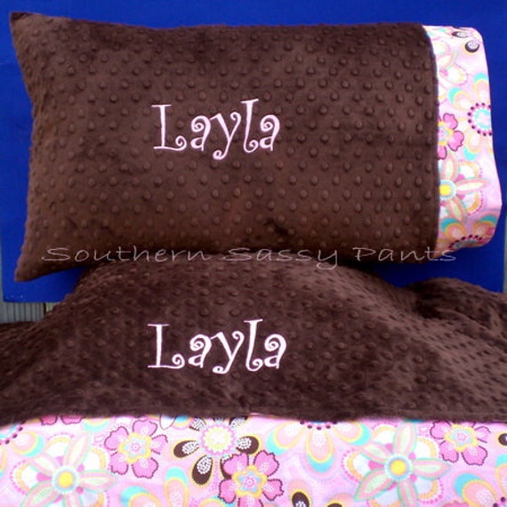 Personalized Toddler Pillow and Blanket Set , Minky Pillowcase and
