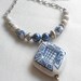 Blue Pearls and White Stone Necklace with Large Chinese Porcelain Focal Bead - Shanghai Blues