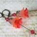 SALE Coral Pink Lucite Flower Earrings Swarovski Crystal Oxidized Brass Drop Earrings Jewelry