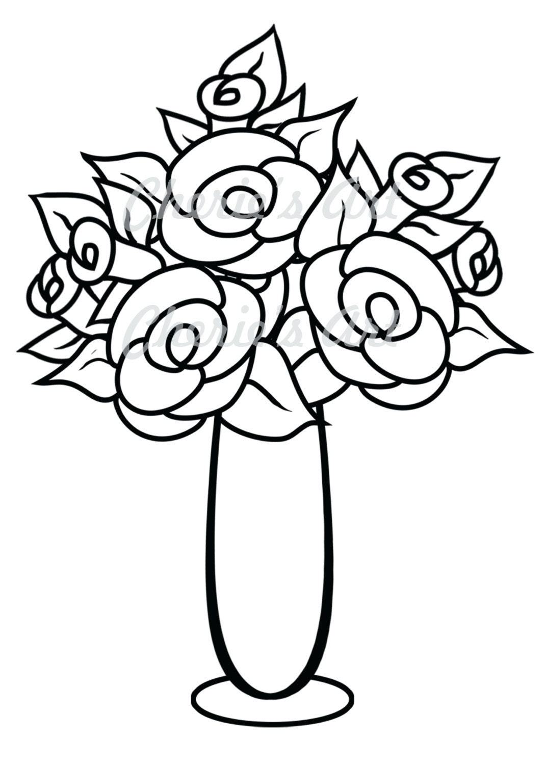 Line Art Flower Vase Digi Stamp Digi Stamp Digital