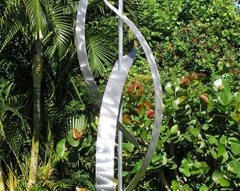 HUGE SALE! Large Abstract Metal Sculpture, Modern Metal Outdoor Poolside Art, Contemporary Outdoor - Silver Centinal Art by Jon Allen