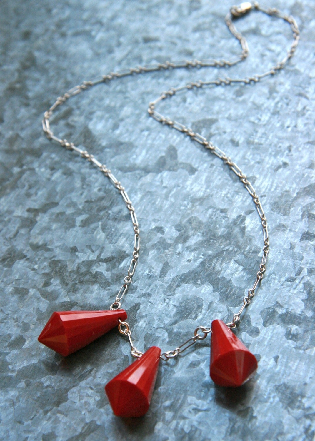 rock candy necklace vintage red Lucite. sterling by KellyJohnston