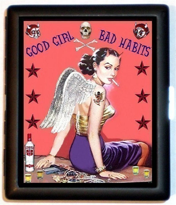 Good Girl Bad Habits Devil Angel Pinup Cigarette Case Business 9037