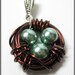 Brown Bird Nest Pendant Teal Blue Glass Pearl Eggs Wire Wrapped Mother's Day Gift Idea
