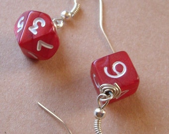Dungeons and Dragons - D10 D6 Earrings - Red Pearl - Geek Gamer DnD Role Playing RPG - Paw & Claw Designs