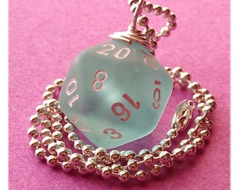 D20 Dice Pendant - Frosted Teal - Geek Gamer DnD Role Playing RPG - Paw & Claw Designs