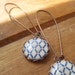 Moroccan tile drop earrings, extra long, copper, blue, white, grey geometric pattern, tribal jewelry, free shipping