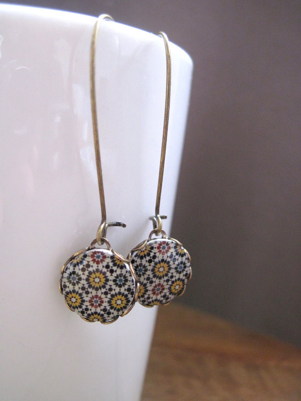 Earrings Islamic tile cabochon Islamic jewelry handmade