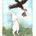 Original Watercolor Crow Painting - The Crow Brings a Branch to the Rabbit