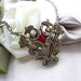 Art Nouveau Filigree Vine Necklace With Vintage Ruby Red Glass Stone