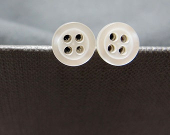 Maritime White Button Stud Earrings // Maritime White // Gift under 10