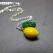 FLAWED - Lemon Tree Necklace // Yellow Lemon Czech Glassbead // Green Leaf Glassbead // 17" Silver Chain