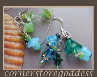 Undersea Garden Asymmetrical Delicate Balance Charm Earrings by Cornerstoregoddess