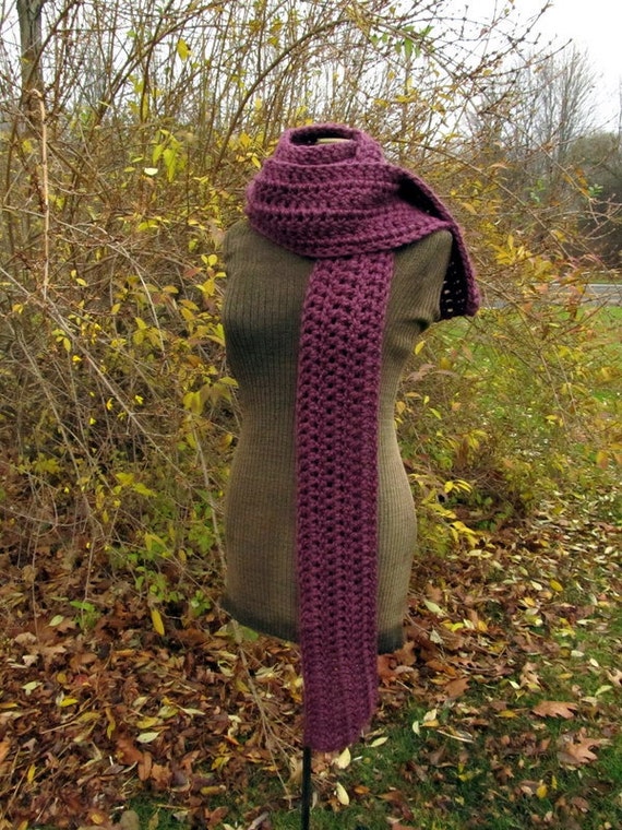 Extra Long Crochet Scarf Purple Plum or Fig or by LazyTcrochet