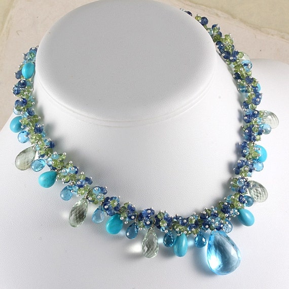 Blue Topaz Turquoise Parasiolite Statement Necklace by SkyDreams