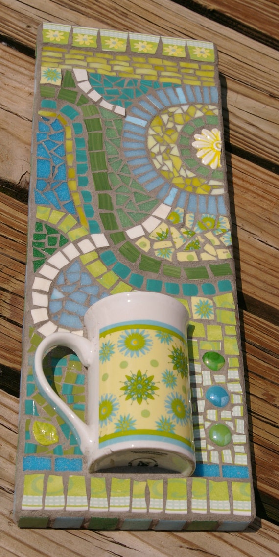 Mosaic Art Coffee Cup Retro Design Mixed Media by RedCrowArts