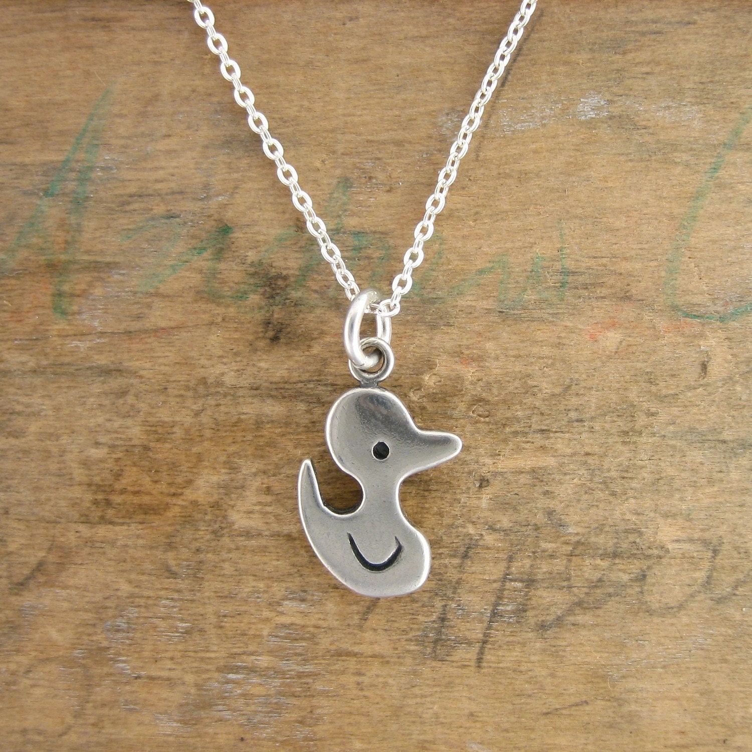 Sterling Duck Necklace Silver Rubber Ducky Pendant