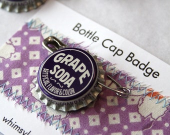 Vintage Grape Soda Bottle Cap Badge