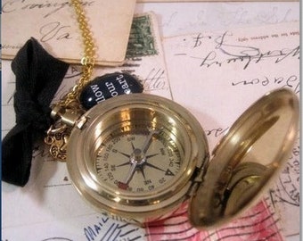 Compass Necklace, Where is Here, Working Compass, Gold Compass, Quote Compass, Compass Charm Necklace, Gold Compass Pendant, Gift for Her