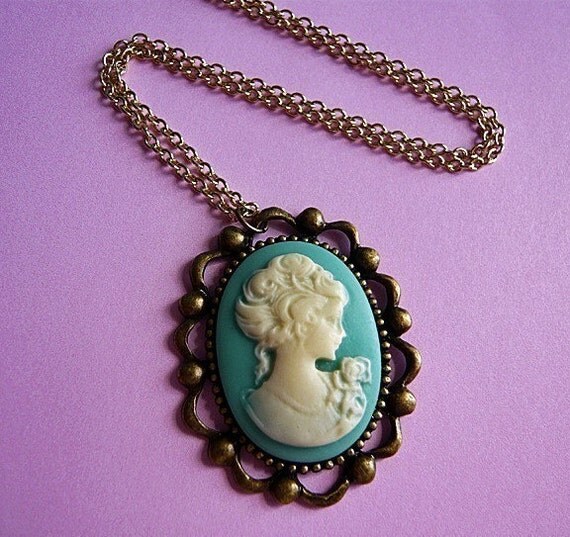 Victorian Lady Turquoise Cameo Necklace by MaruMaru on Etsy