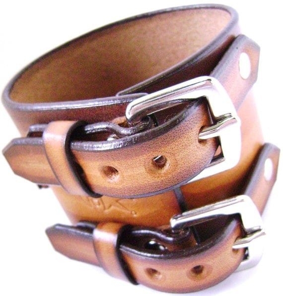 Leather watchband cuff Streaked fade Pirate style cuff bracelet hand made for YOU in NYC by Freddie Matara