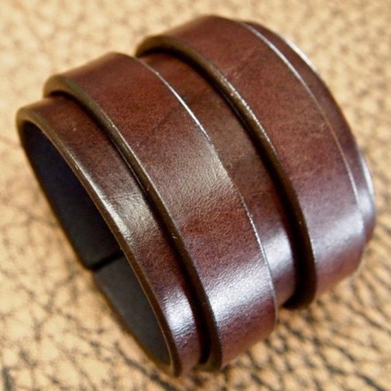 Leather cuff bracelet Double strap Rich brown bridle Leather Made for You using Refined techniques in NYC by Freddie Matara