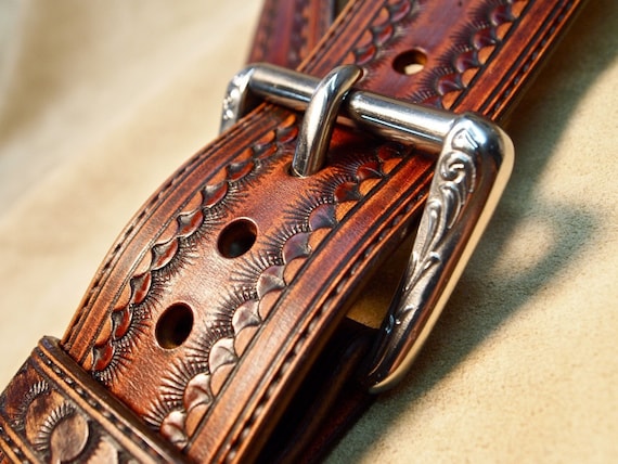 Leather guitar strap Brown Custom Western Vintage Star Hand tooled Fine Workmanship Handmade for YOU in NYC by Freddie Matara!