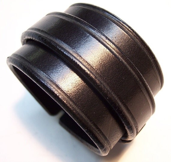 Leather cuff bracelet Black cuff wristband with distressed hardware Handmade for you in NYC by Freddie Matara