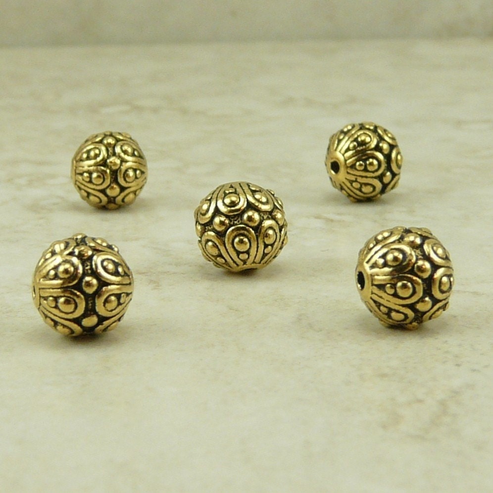 5 TierraCast Ornate Bali Style Casbah Round Beads 22kt