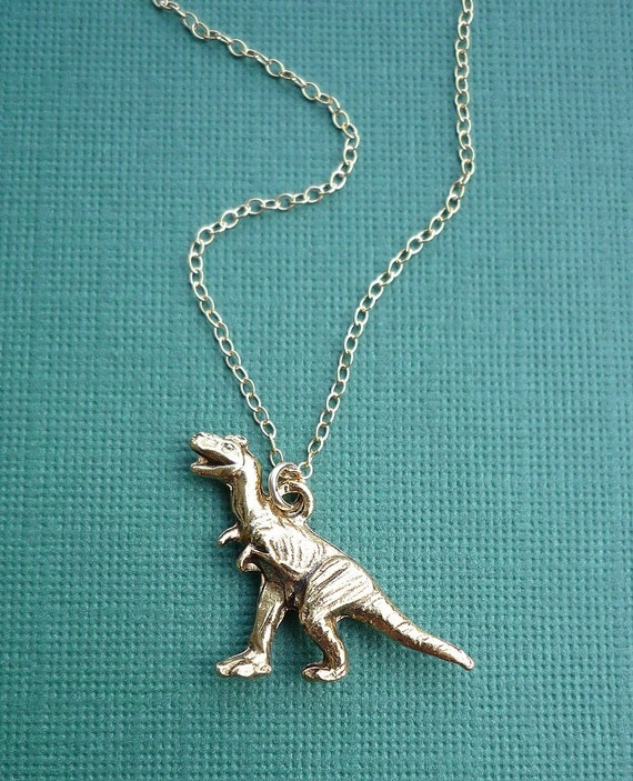 gold tyrannosaurus rex dinosaur necklace