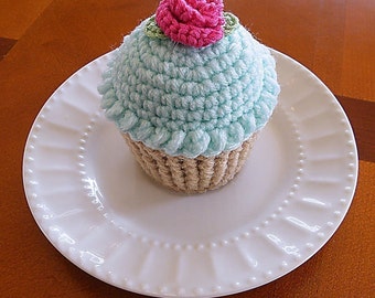 Cupcake Pincushion, Cupcake Pin Cushion, Crocheted Cupcake Mint