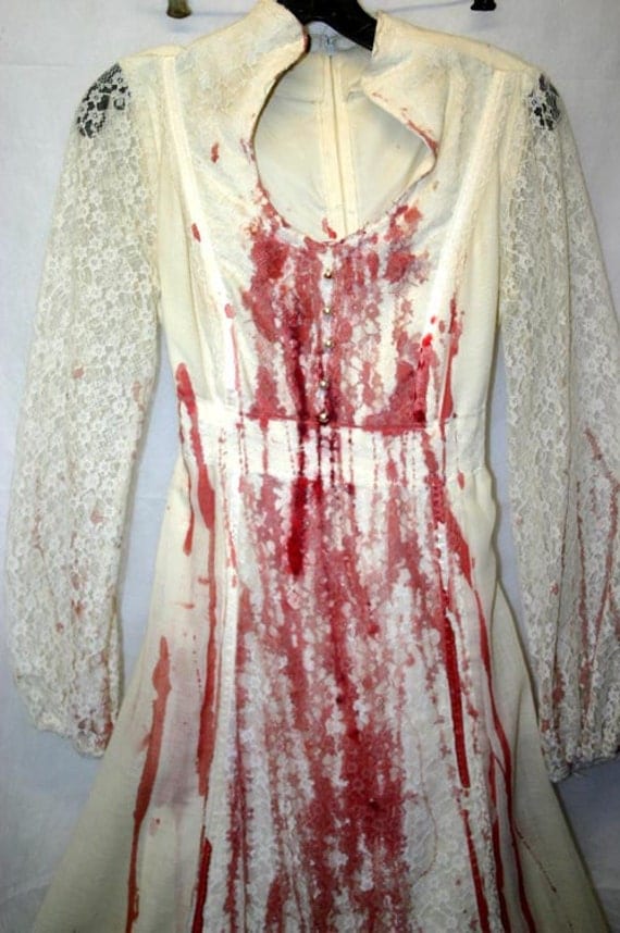 Vintage White Bloody Bride Halloween Costume Gown