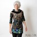 Long jersey tunic top in super fun print - your size - beige, black, blue, yellow