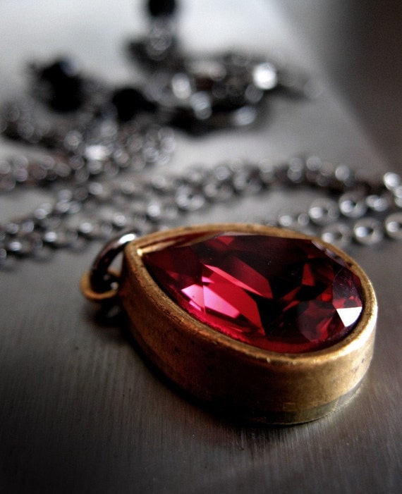 Ruby Red Crystal Necklace Blood Red Vintage Swarovski