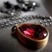 Ruby Red Crystal Necklace - Blood Red Vintage Swarovski Crystal Teardrop Pendant, Shabby Chic, Valentines Day Gift, July Birthstone