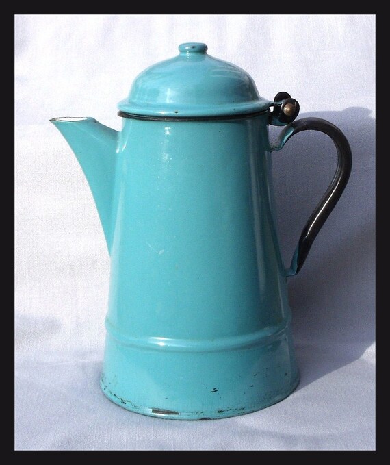 Vintage Turquoise Enamel Coffee Pot Tea Pot by ElaineMary on Etsy