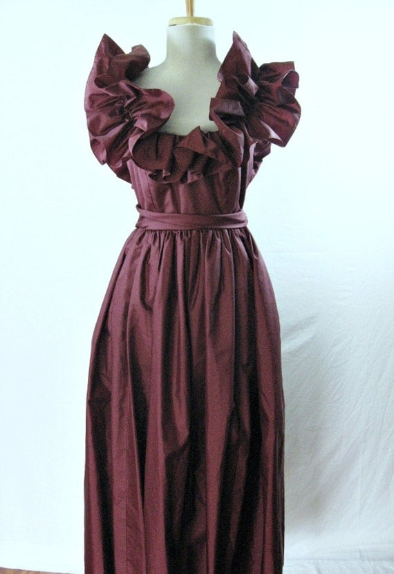 Vintage 80s Prom Dress Ruffle Sleeves Deep by vintageandmore