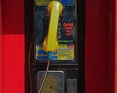 Red yellow telephone booth photograph HELLO YELLOW   yellow phone hand piece Boston travel
