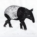 Malayan Tapir Linocut - Black and White Block Printed Animal - Cute Adult Malayan Tapir Lino Block Print