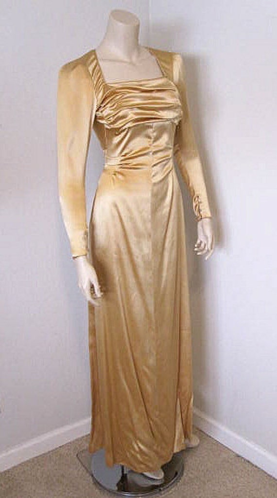 Old Hollywood Glamour, 1930s Diva Bias Cut Satin Couture Evening Gown, Ready for a Walk down the Red Carpet ...or the Aisle