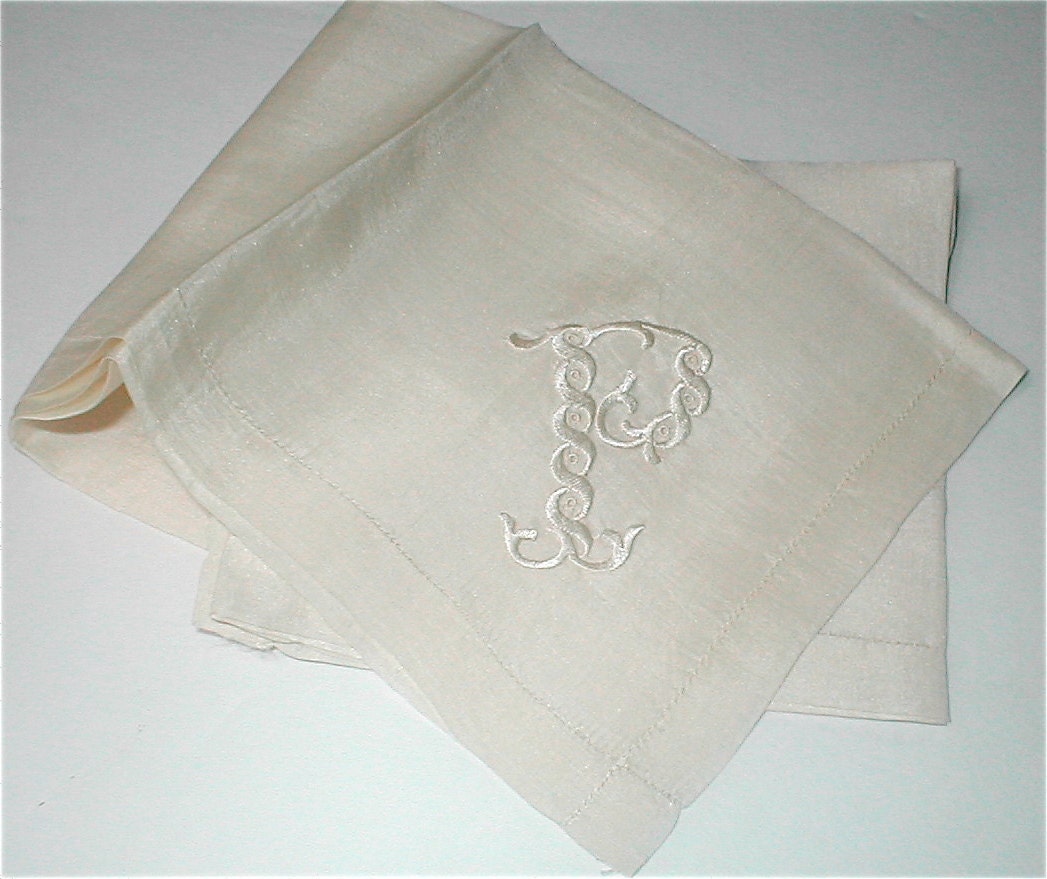 White Silk Handkerchief Silk Embroidered P 18 by studiostebbylee