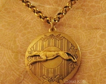 GREYHOUND Whippet LOCKET NECKLACE Vintage Style Greyhound Whippet Jewelry for Dog Lovers by Cloud K9 . Photo Locket Pendant Holds 2 Photos