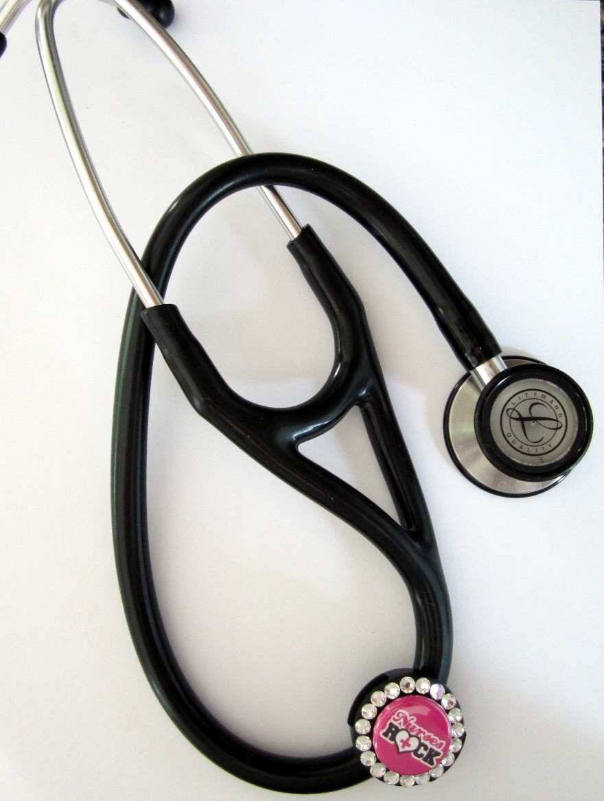 Stethoscope ID Tag Custom Name Black and Hot Pink Chevron